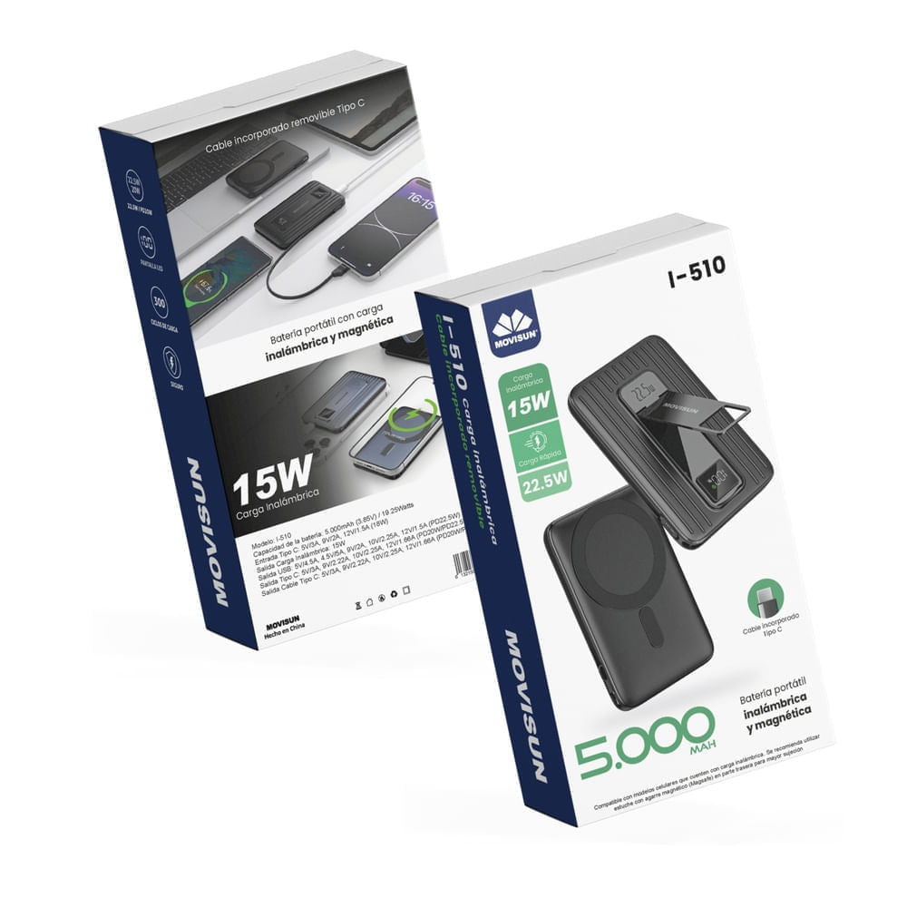 Power Bank Carga Magnética Movisun I-510 5.000 mAh