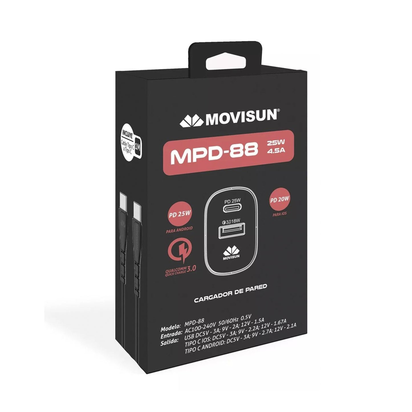 Cargador Movisun Tipo C 25W MPD-88